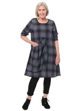 NWT Tulip Clothing Shannon Plaid Pocket Tunic Dress Cotton Linen  Size SMALL